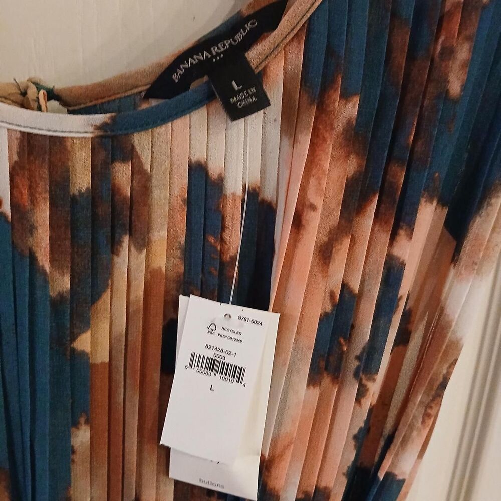 NWT Banana Republic pleated sleeveless crew neck midi dress tie waist L - Picture 6 of 8